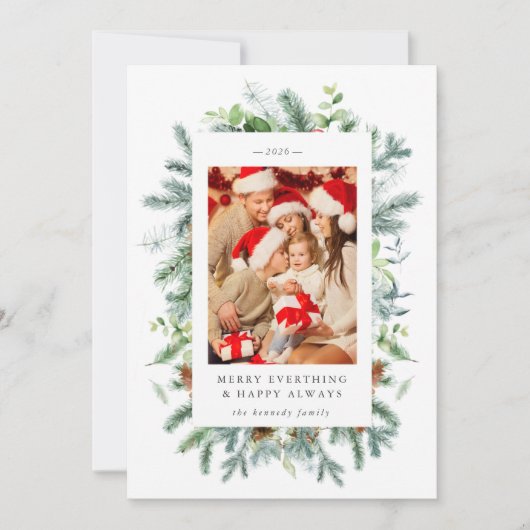 Dennen en bessen foto kerstkaart voor de feestdage (Voorkant)