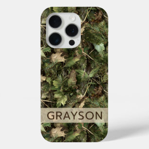 Dennen en Bladeren Camouflage Gepersonaliseerd iPhone 15 Pro Case