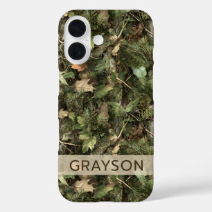 Dennen en Bladeren Gepersonaliseerde Camouflage iPhone 16 Hoesje