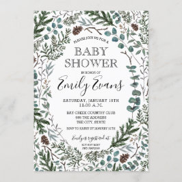 Dennen- en Eucalyptus baby shower uitnodiging