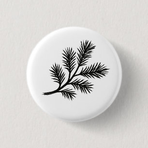 Dennen tak - Winter Inktenpenseeltekening op Ronde Button 3,2 Cm