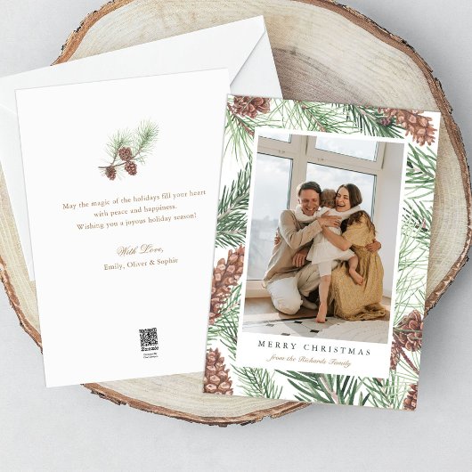 Dennen Takken Groene Foto Kerstkaart Plat