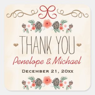  dennenappel kerstbruiloft dank u vierkante sticker