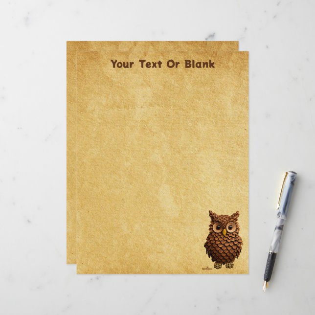 dennenappel-uil briefhoofd (Voorkant / Achterkant in situ)