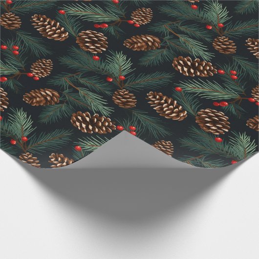  dennenappels en takken met bessen cadeaupapier (Hoek)