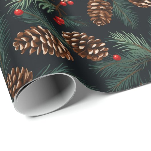 dennenappels en takken met bessen cadeaupapier (Rol Hoek)