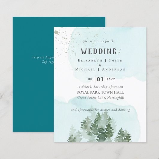 Dennenbomen Turquoise en Salie Bruiloft (Voorkant / Achterkant)