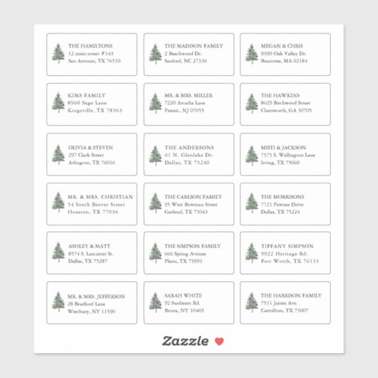 Dennenboom 18 Trouwgast Ontvanger Naam Adres Sticker (Vel)