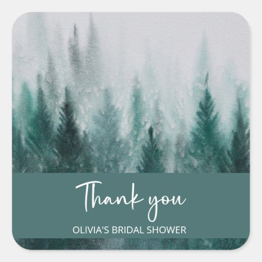 Dennenboom bos waterverf groene bruidsdouche vierkante sticker (Voorkant)