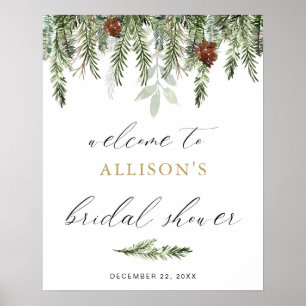 Dennenboom eikels winter bruids-shower welkomstbor poster