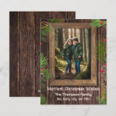 Dennenboom Rustiek Houten Aangepaste Foto Feestdagenkaart (Voorkant / Achterkant)