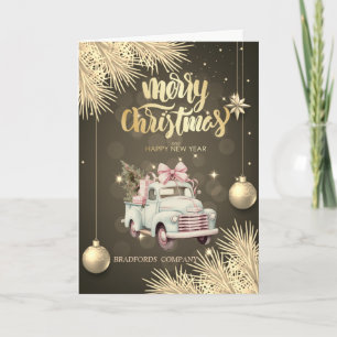 Dennenboomtakken, ballen, auto Kerstmis Feestdagen Kaart