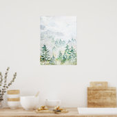 Dennenbos bedekt met sneeuw waterverf poster (Keuken)
