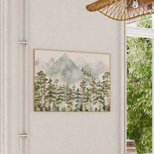 Dennenbos en Bergen Aquarel Poster