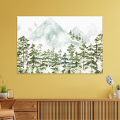 Dennenbos en bergen canvas afdruk (Insitu (Woonkamer))