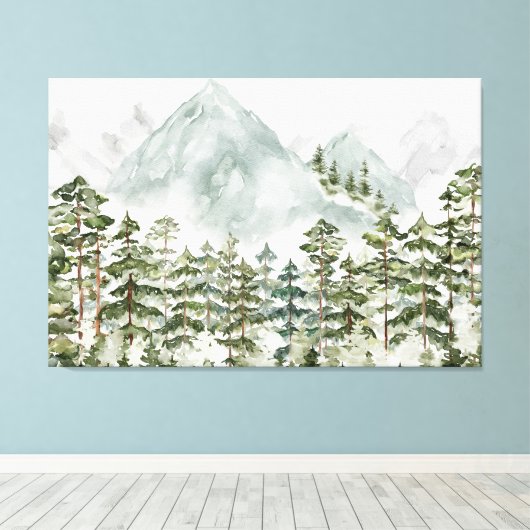 Dennenbos en bergen canvas afdruk (Insitu (Houten vloer))