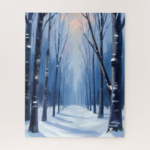 Dennenbos Winter Bosland Waterverfschilderij Legpuzzel