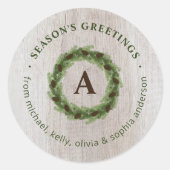 Dennenkrans Monogram Fijne Kerstdagen Ronde Sticker (Voorkant)