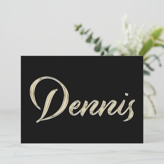 Dennis Name white gold Handwriting Karte Kaart (Staand voorkant)