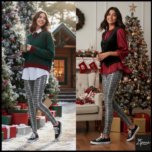 Dense Grayscale Black White Plaid Check Leggings