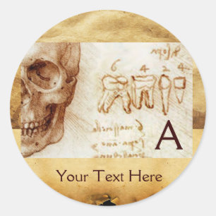 DENTAAL CLINIC, DENTIST MONOGRAM, Antiek perkament Ronde Sticker