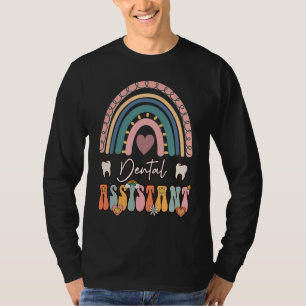 Dental Assistant Groovy Retro regenboogstaart T-shirt