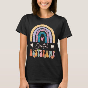 Dental Assistant Groovy Retro regenboogstaart T-shirt