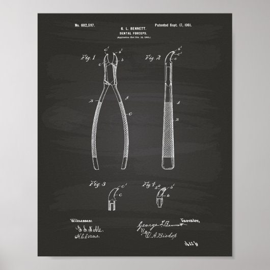 Dental Forceps 1901 Patent Art Chalkboard Poster (Voorkant)
