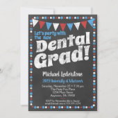 Dental Graduation Party Invitation Red Blue Kaart (Voorkant)