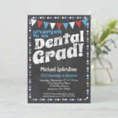 Dental Graduation Party Invitation Rouge Bleu (Debout devant)