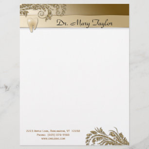 Dental Letterhead Molar Stationery Gold Leaves Persoonlijk Briefhoofd
