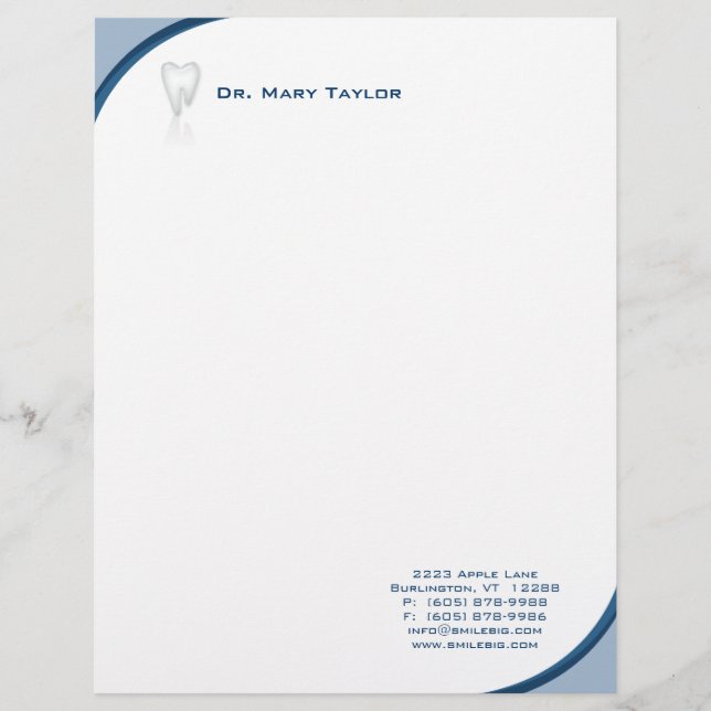 Dental Molar Stationery Blue Curve Logo Custom Briefhoofd (Voorkant)