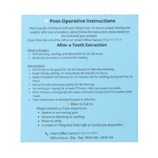 Dental Post Op Instructions Notepad (Extraction) Notitieblok