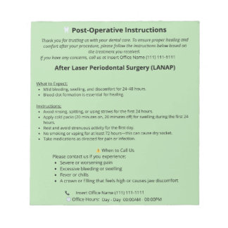 Dental Post Op Instructions Notepad (LANAP) Notitieblok