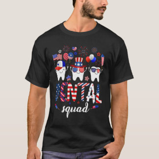 Dental Squad Cute Teeth USA Flag Fireworks 4th Of  T-shirt