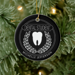 Dental 🦷 Student - Zwart, wit en zilver Keramisch Ornament