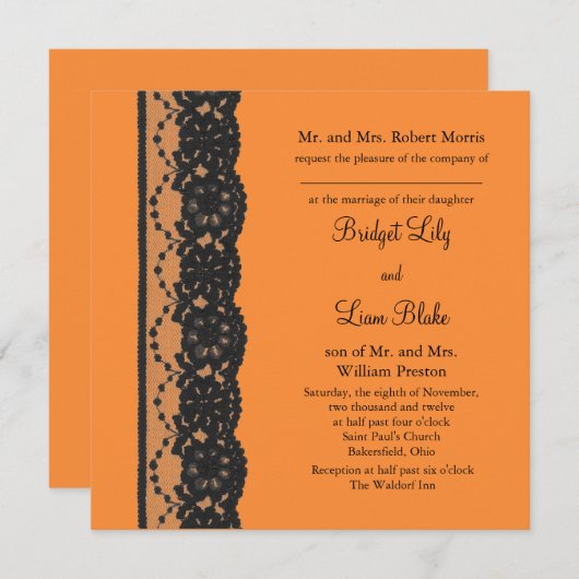 Dentelle 2 Faire-part de mariage (orange) (Devant / Derrière)