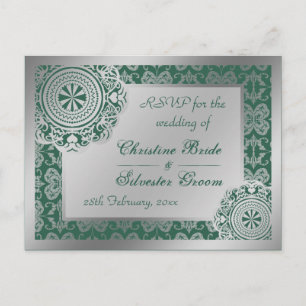 Dentelle argentée arabesque, carte postale RSVP