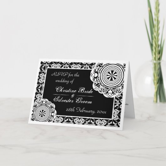 Dentelle blanche arabesque, carte RSVP (Devant)