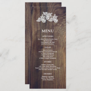 Dentelle blanche   Barn Wood Mariage Carte de menu