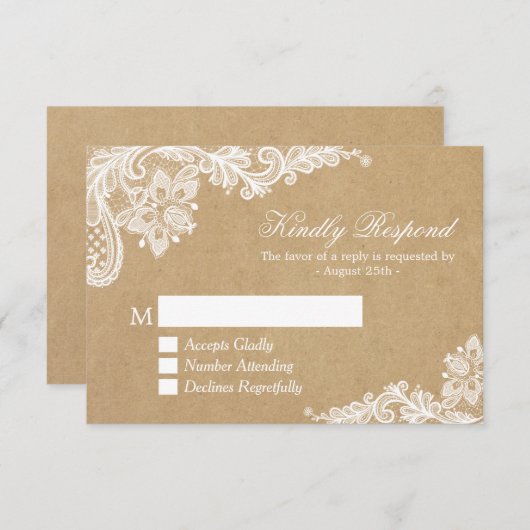 Dentelle blanche classique dans Kraft Wedding RSVP (Devant / Derrière)