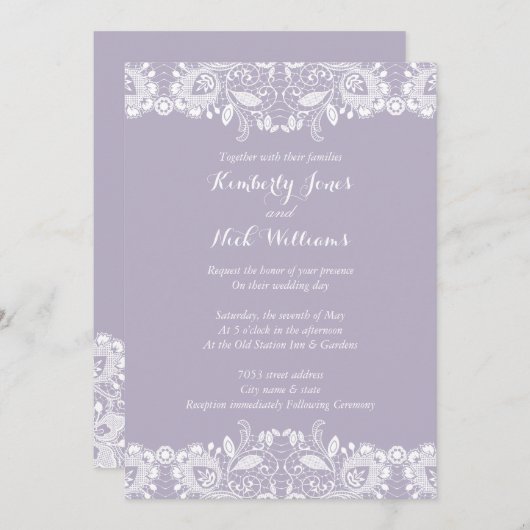 Dentelle blanche douce Dusty Faire-part de mariage (Devant / Derrière)