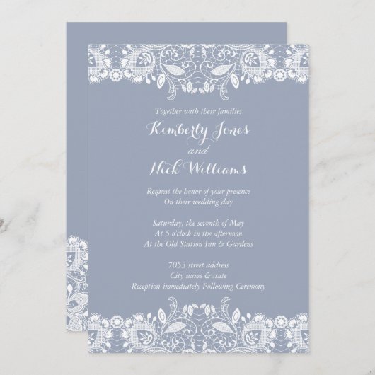 Dentelle blanche douce Dusty Faire-part de mariage (Devant / Derrière)