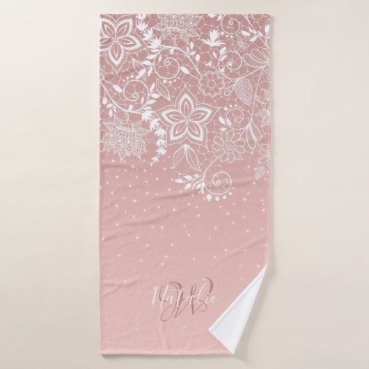Dentelle blanche élégante florale et conception de (Serviette de bain)