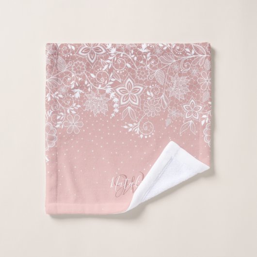 Dentelle blanche élégante florale et conception de (Gant de toilette)