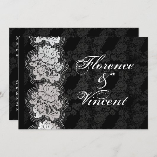 Dentelle blanche en argent, Invitation mariage dam (Devant / Derrière)