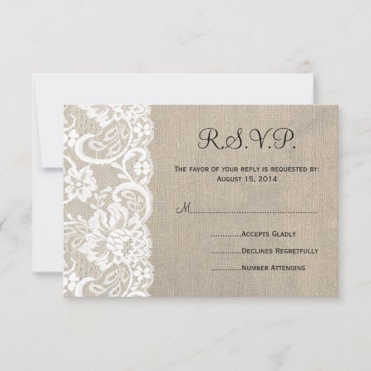 Dentelle blanche et Burlap Wedding Carte RSVP 2 (Devant)