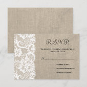 Dentelle blanche et Burlap Wedding Carte RSVP 2 (Devant / Derrière)