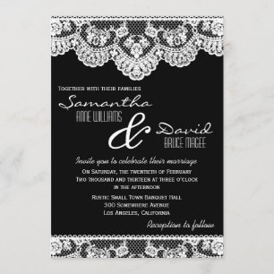Dentelle blanche et faire-part de mariage noir