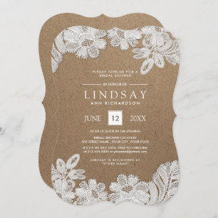 Dentelle blanche Invitations de douches nuptiale